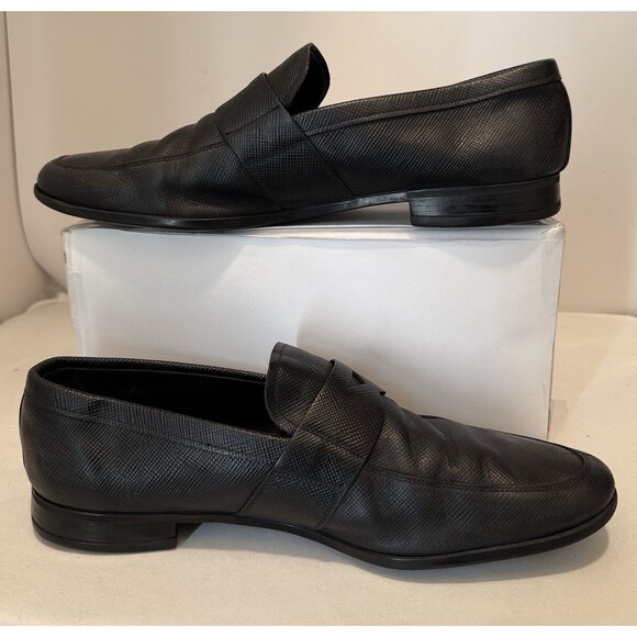 AUTH PRADA SAFFIANO BUSINESS SHOES 2DE072 BLACK LEATHER SIZE 9 1/2 - Picture 2 of 12